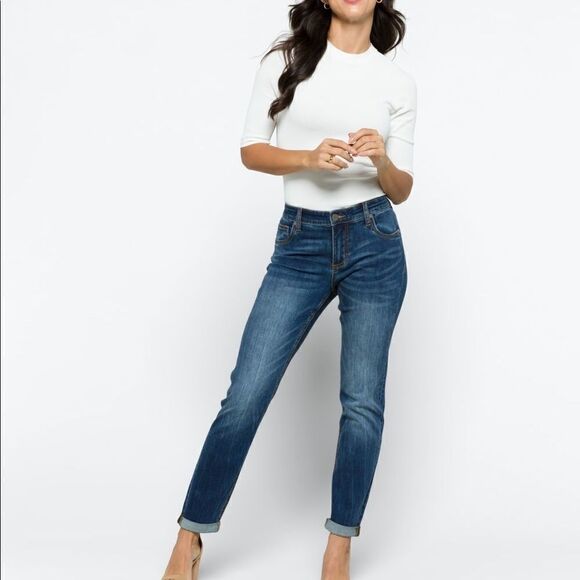 KUT FROM THE KLOTH Catherine Boyfriend Mid Rise Rolled Bottom Jeans Sz 4 - Picture 1 of 13